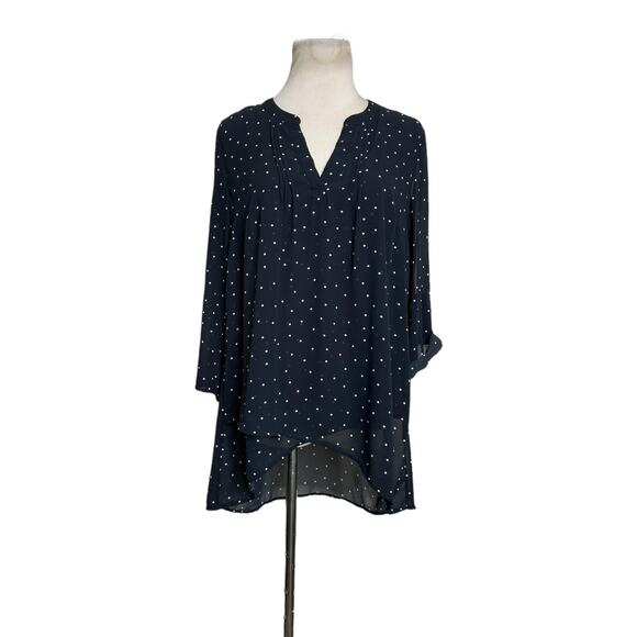 DR2 black white polka dots 3/4 sleeves semi sheer blouse size Small - Picture 10 of 12